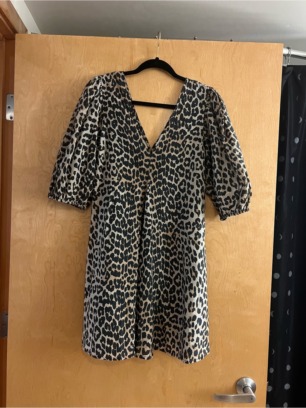 GANNI Leopard Print Puff Sleeve Mini Dress - Size 34 (US 2)